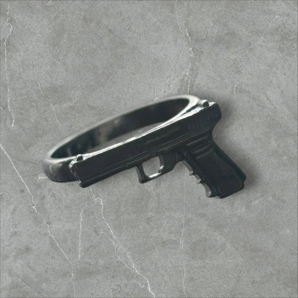 Pistol Ring Mens Size 9 Silver Handgun Statement Novelty Edgy Y2K Grunge Gun